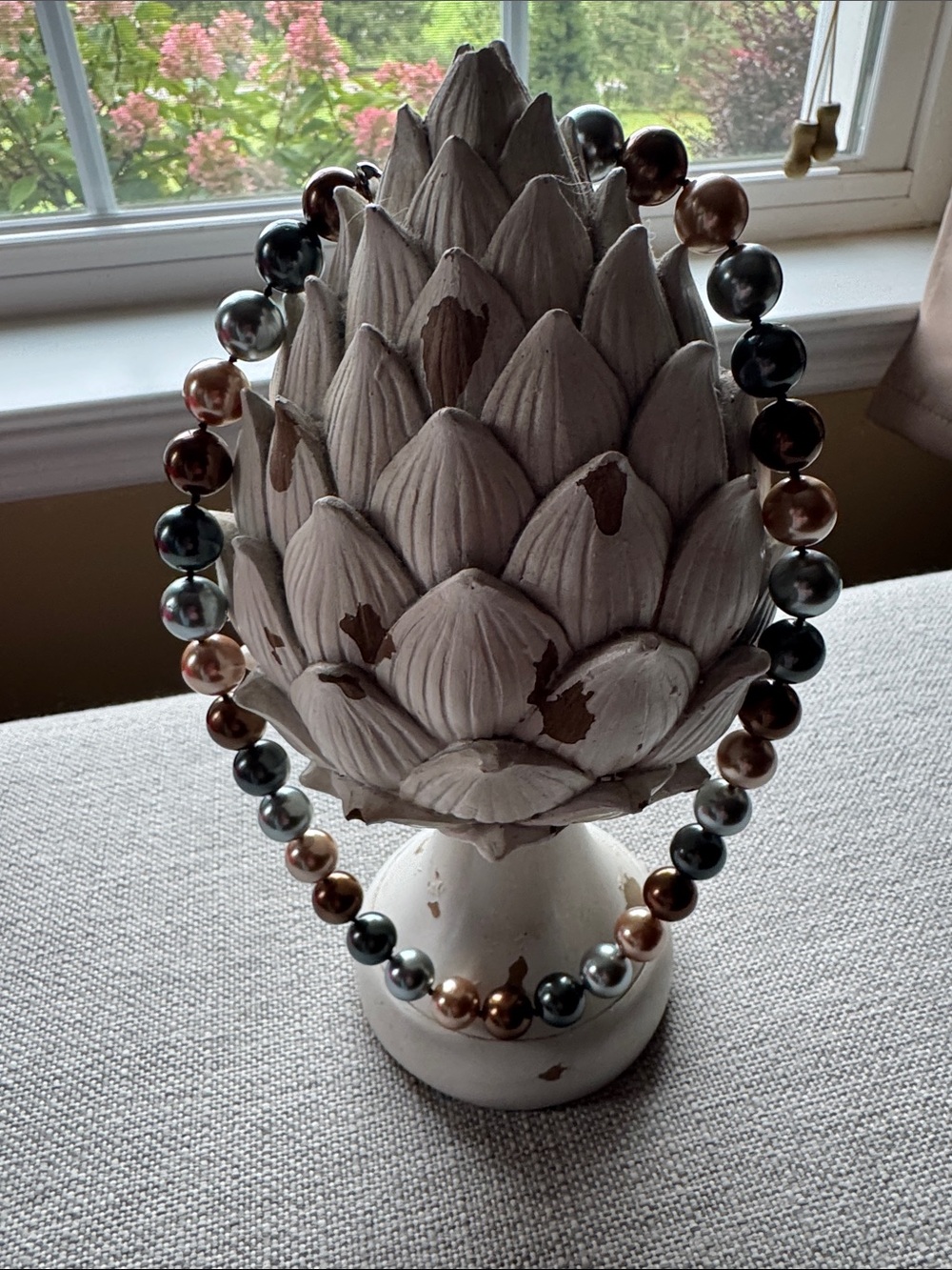 Tri-Color Pearl Bead Necklace — Rose Gold, Gunmetal & Silver